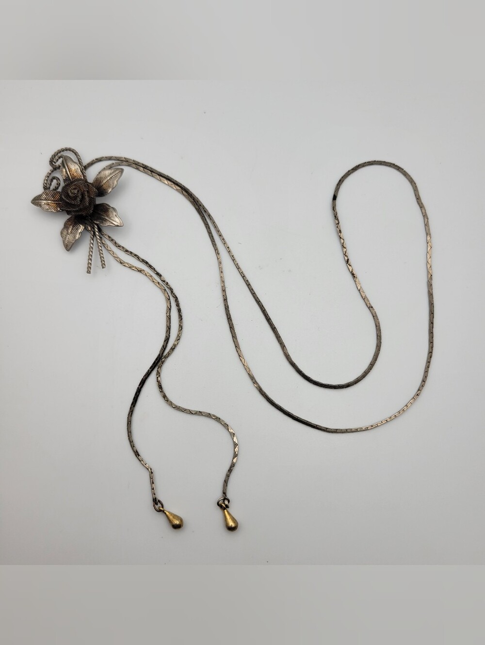 Delicate Silver-Tone Floral Slide Bolo Necklace